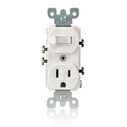 COMBO DEVICE TOGGLE & GROUNDED RECEPTACLE WHITE