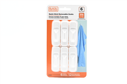 Black &amp; Decker - 6pk 2pc Quick Stick Adhesive Hook - Up To 3lbs. - 6 Hooks-12 Strips - Removable - White
