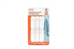 Black &amp; Decker - 6pk 2pc Quick Stick Adhesive Hook - Up To 2lbs. - 6 Hooks-12 Strips - Removable - White
