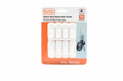 Black &amp; Decker - 8pk 2pc Quick Stick Adhesive Hook - Up To 1lb. - 8 Hooks-16 Strips - Removable - White