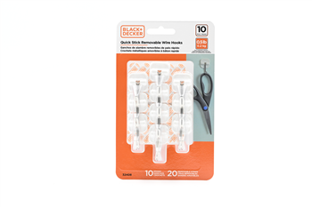Black & Decker - 10pk Quick Stick Adhesive Wire Hook - Up To 0.5lbs. - 10 Hooks-20 Strips - Removable - White