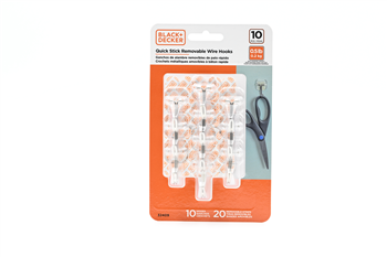 Black & Decker - 10pk Quick Stick Adhesive Wire Hook - Up To 0.5lbs. - 10 Hooks-20 Strips - Removable - Clear