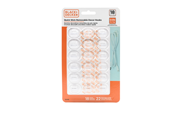 Black & Decker - 18pk Quick Stick Adhesive Décor Hook - Up To 0.5lbs. - 18 Hooks-22 Strips - Removable - Clear
