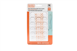 Black &amp; Decker - 18pk Quick Stick Adhesive Décor Hook - Up To 0.5lbs. - 18 Hooks-22 Strips - Removable - Clear