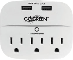 3 OUTLET 2 USB WALL TAP W SURGE