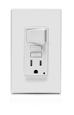 LEVITON COMBO #1 SWITCH AND TAMPER SELF TEST GFCI W/ SCREWLESS WALLPLATE WHITE