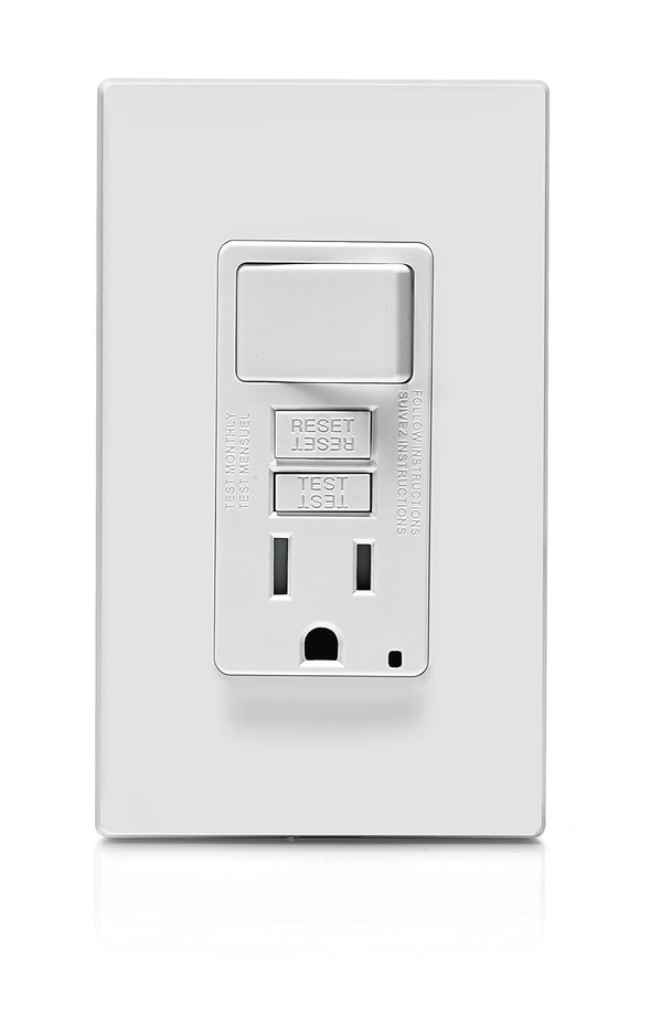 LEVITON COMBO #1 SWITCH AND TAMPER SELF TEST GFCI W/ SCREWLESS WALLPLATE WHITE