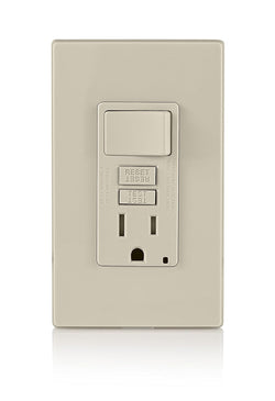 LEVITON COMBO #1 SWITCH AND TAMPER SELF TEST GFCI W/ SCREWLESS WALLPLATE IVORY