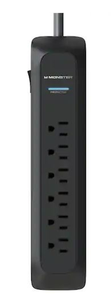 POWER STRIP MONSTER 6 OUTLET, 1200 JOULES 6FT CORD BLACK