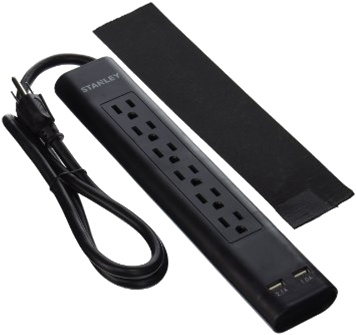 POWER STRIP BLACK 6 OUTLET SURGE 400 JOULES  3' CORD WITH USB PORTS