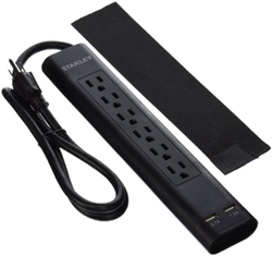 POWER STRIP BLACK 6 OUTLET SURGE 400 JOULES  3' CORD WITH USB PORTS