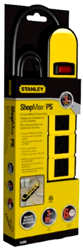 POWER STRIP STANLEY SHOP MAX 6 OUTLET, 3FT CORD, RUGGED BLACK/YELLOW