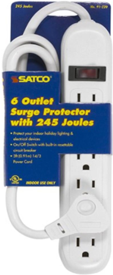 POWER STRIP SATCO 6 OUTLET WITH 6' CORD PLASTIC