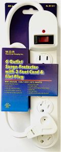 POWER STRIP FLAT PLUG FULL SURGE PROTECTOR 880 JOULES INDICATOR LIGHT, 3FT CORD, 6 OUTLETS