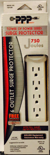 POWER STRIP 750 JOULES, 6 OUTLETS, 3FT CORD FULL SURGE