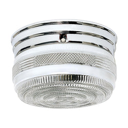 2 Light - 8" Flush with White and Crystal Accent Glass - Polished Chrome Finish