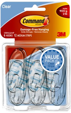 COMMAND CLEAR SMALL HOOKS..W/ CLEAR STRIPS 2PK