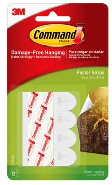 COMMAND WHITE SMALL POSTER STRIPS 12PK