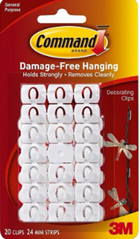 COMMAND WHITE DECORATING CLIPS W/ CLEAR STRIPS 20PK