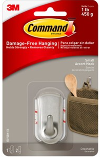 COMMAND SMALL BRUSHED NICKEL ACCENT HOOK 1PK