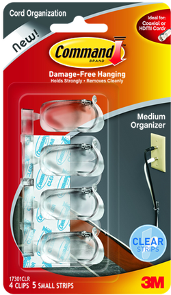 COMMAND CLEAR LARGE CORD CLIPS W/ CLEAR STRIPS 2PK