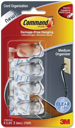 COMMAND CLEAR FLAT CORD CLIPS W/ CLEAR STRIPS 4PK