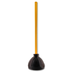 TOILET PLUNGER YELLOW WOOD HANDLE / BLACK WITH TAILPIECE