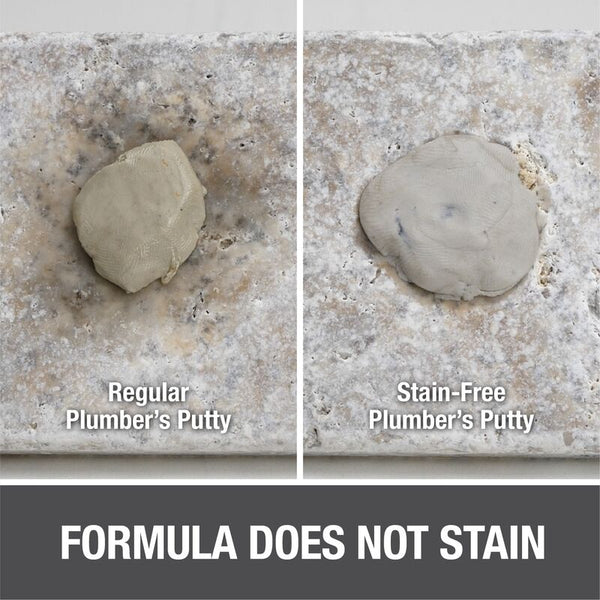 HB-31177 Oatey® 9oz. Stain-Free Plumber's Putty. Non-staining formula. Safe for ANY surface, including: Granite, Marble, Quartz, Sandstone, Corian®, Plastic or any natural, porous surface.