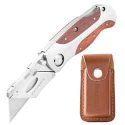 ASK-12818-PREMIUM LOCKBACK UTILITY KNIFE W/ LEATHER SHEATH