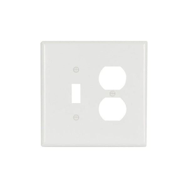 2GANG, 1TOGGLE 1DUPLEX WHITE PLASTIC JUMBO THERMOSET WALLPLATE