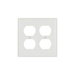 2GANG, 2DUPLEX, REC WHITE PLASTIC WALLPLATE