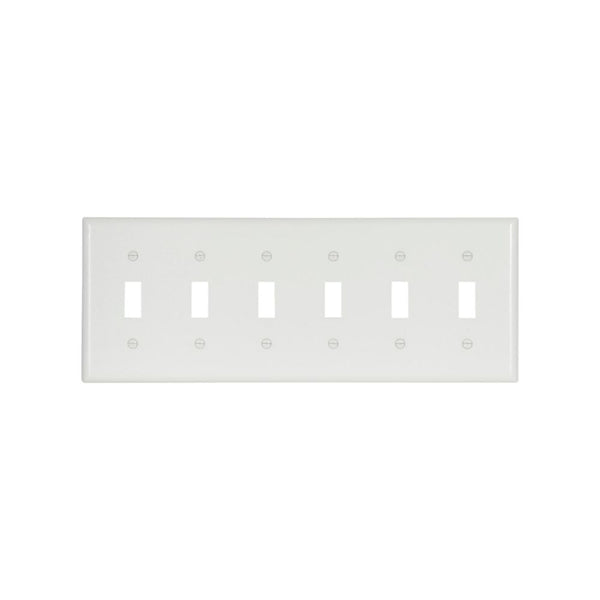 6GANG, 6TOGGLE, WHITE PLASTIC WALLPLATE