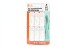 Black &amp; Decker - 6pk Quick Stick Adhesive Solid Hook - Up To 3lbs. - 6 Hooks-12 Strips - Removable - White