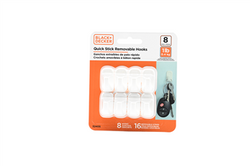 Black &amp; Decker - 8pk Quick Stick Adhesive Solid Hook - Up To 1lb. - 8 Hooks-16 Strips - Removable - White