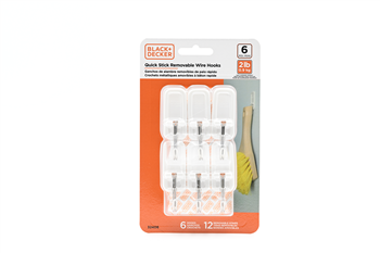 Black &amp; Decker - 6pk Quick Stick Adhesive Wire Hook - Up To 2lbs. - 6 Hooks-12 Strips - Removable - White
