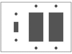 3GANG UNBREAKABLE 2DECORA 1TOGGLE MULBERRY WHITE PLASTIC WALLPLATE