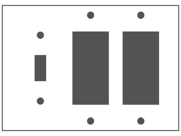 3GANG UNBREAKABLE 2DECORA 1TOGGLE MULBERRY WHITE PLASTIC WALLPLATE