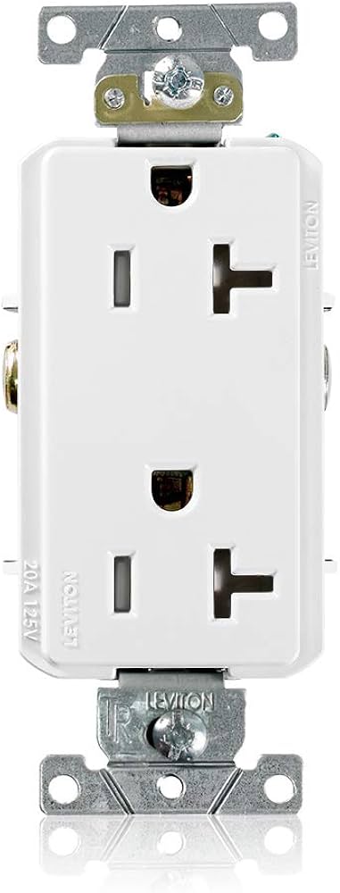 DECORA DUPLEX RECEPT 20AMP 125 VOLT TAMPER RESISTANT, SELF GROUNDING. WHITE