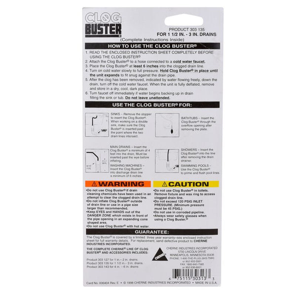 Cherne® Clog-Buster Drain® Flusher 1-1/2" - 3" Pipes