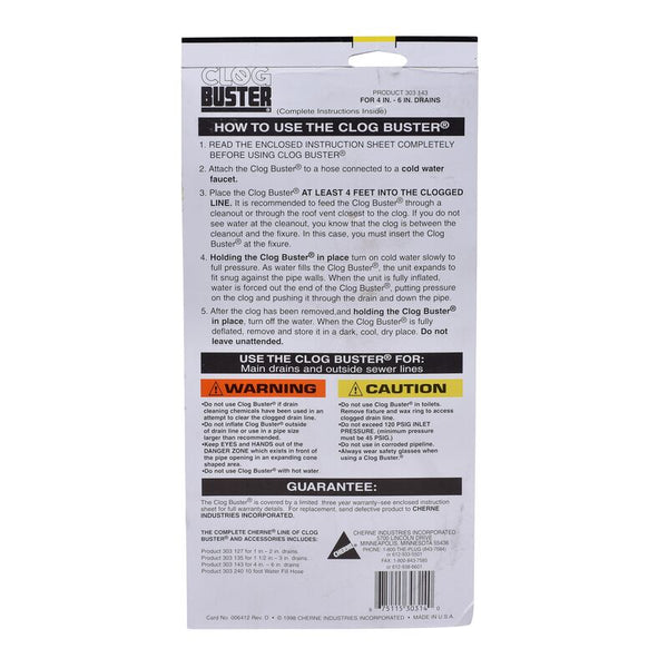 Cherne® Clog-Buster Drain® Flusher 4" - 6" Pipes