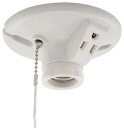 LAMPHOLDER PLASTIC WITH OUTLET AND PULL CHAIN