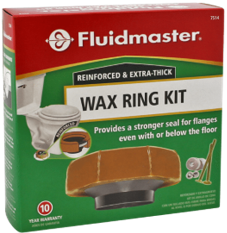 FM-7514 Fluidmaster® Reinforced & Extra Thick Flanged Wax Ring Kit, 40% more wax for tall flooring, Includes "No-Rust" bowl-to-floor bolt kit