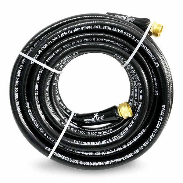 GPT-CGE-16025-(#D1) 25 Ft. x 5/8" Black Rubber Hose, 400 PSI, Hot Water Usage - Home & Commercial Grade