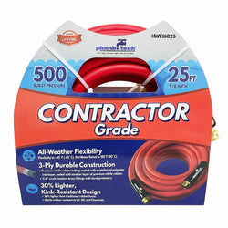 GPT-HWE-16025-(#D1) 25 Ft. x 5/8" Red Premium Rubber Hose, 500PSI, Hot Water Usage - Contractor Grade