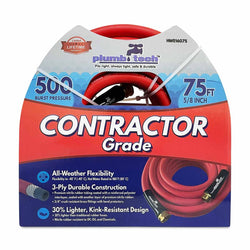 GPT-HWE-16075-(#D1) 75 Ft. x 5/8" Red Premium Rubber Hose, 500PSI, Hot Water Usage - Contractor Grade