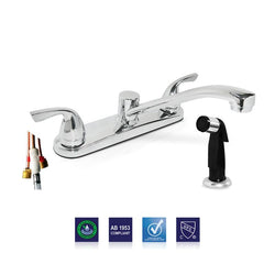 Two Lever Kitchen Faucet w/Sprayer, Chrome Finish (KFL02)