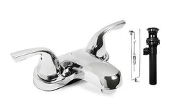 GPT-LFL02-2 Lever Handle Lavatory Faucet - w/ Plastic Pop-up Fits 4" Center, Chrome Finish, Modern Round Design, Washerless Cartridge - 1.5 GPM