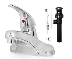 GPT-LFS02-Single Lever Handle Lavatory Faucet w/ Plastic Pop-up - Fits 4" Center, Chrome Finish, Modern Round Design, Washerless, Cartridge - 1.5 GPM