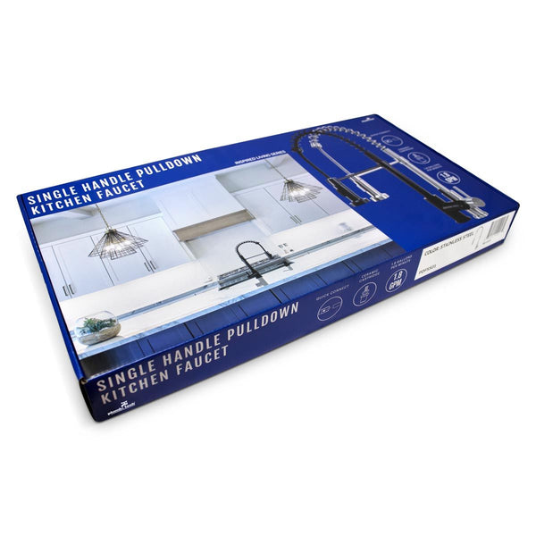 GPT-PDFSS01-Stylish Stainless Steel Finish Single Handle Pulldown Sprayer Kitchen Faucet, 1.8 GPM, Spring Pulldown Sprayer with Turbo Spray Setting