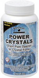 HB-09175 Black Swan® 1 Lb. Power Crystals - Powdered blend of sodium hydroxide, sodium nitrate and an aluminum alloy designed for cleaning clogged drain pipes due to grease, hair, lint, paper, food scraps, and all organic material